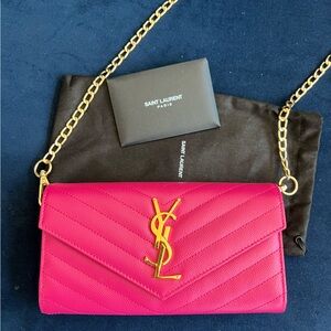 New Barbie Pink YSL cassandre envelope wallet on chain